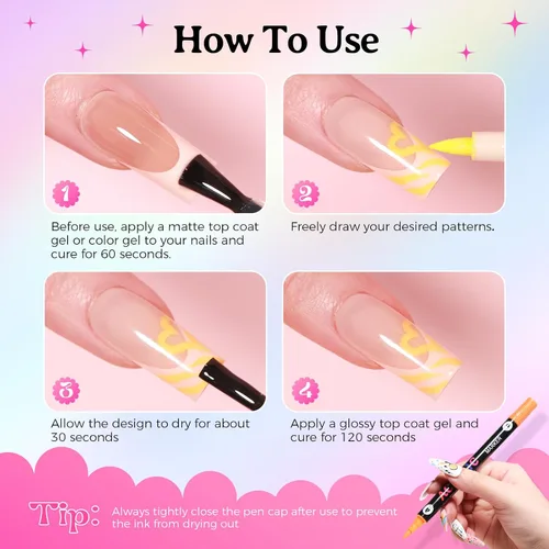Vista 7 de Juego de 24 bolígrafos para arte de uñas, 24 colores, rotulador de 0.028 in Rosa