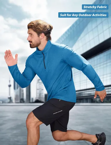 Vista 108 de MAGCOMSEN Sudadera de golf de manga larga con forro polar para hombre, con cremallera de 1/4, térmica, para correr