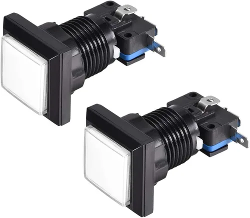 Vista 6 de uxcell Botón pulsador de juego 34x34 cuadrado 12V LED iluminado interruptor de botón con micro interruptor para videojuegos arcade azul 2 unids