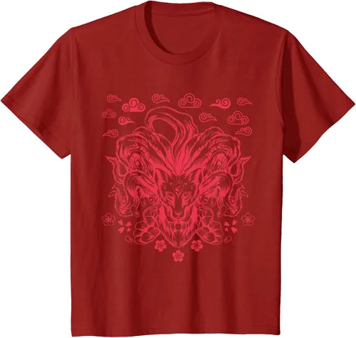 Vista 53 de Camiseta de anime japonés Nine Tails Fox Kitsune, Negro