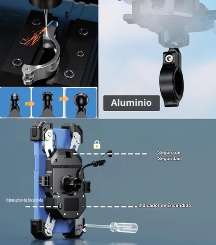 Vista 7 de iMESTOU Soporte de teléfono con cargador USB C inalámbrico para motocicleta
