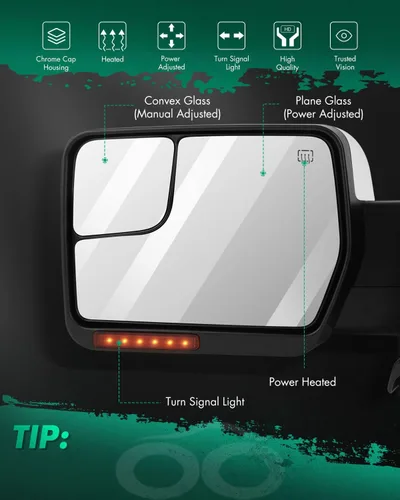 Vista 2 de Scitoo espejo retrovisor eléctrico y cromado con luces de aplique y luces intermitentes para Ford F-150 modelos 2007 a 2014, Driver Side Mirror
