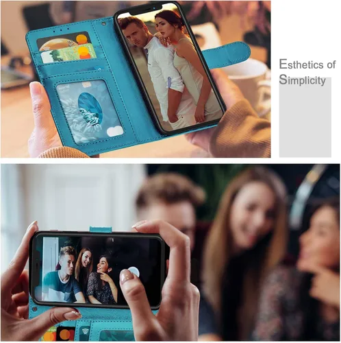 Vista 6 de Funda tipo cartera para iPhone 15, [bloqueo RFID] 3 tarjeteros con ranura para tarjeta de crédito, funda protectora magnética de cuero para iPhone