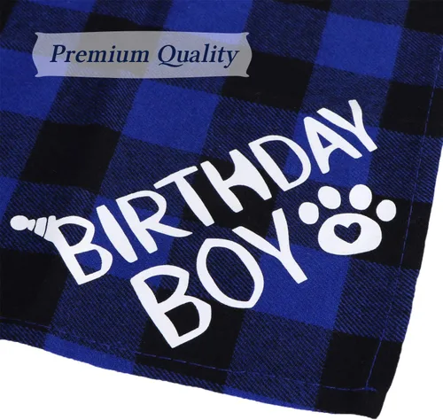 Vista 2 de STMK Paquete de 2 pañuelos de cumpleaños para perros, cumpleaños de perro niño y niña, bandana a cuadros triangulares para perros