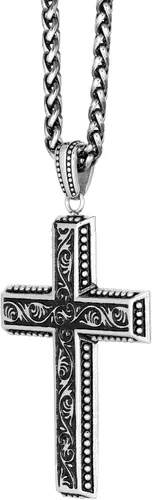 Vista 2 de Metro Jewelry Collar con colgante de cruz antigua para hombre en acero inoxidable, cadena de trigo de 24 pulgadas, 0.118in de ancho, Metal, No es