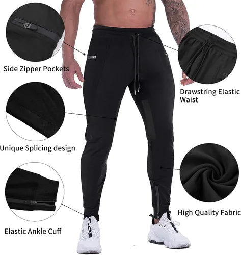 Vista 4 de MAIKANONG Pantalones deportivos para hombre, pantalones cónicos, informales, para entrenamiento, gimnasio, entrenamiento, pantalones ajustados