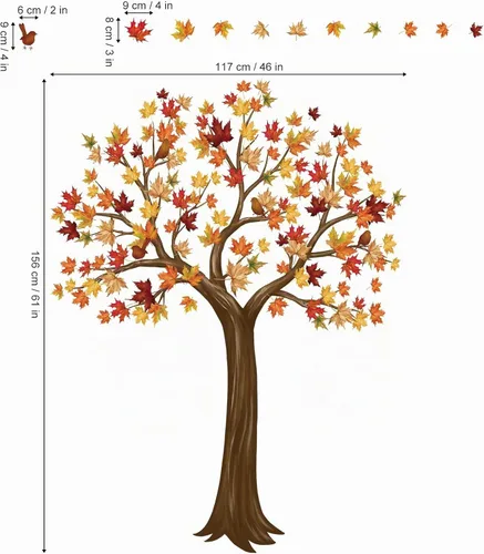 Vista 4 de wondever Calcomanías de pared de árbol grande de otoño, hojas de arce