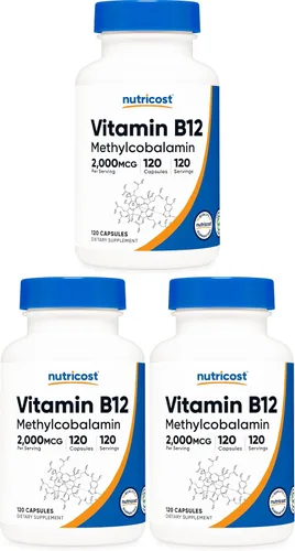 Vista 9 de Nutricost Vitamina B12 (Metilcobalamina) 2000mcg, 120 Cápsulas - Cápsulas Vegetarianas, Sin OGM, Suplemento de B12 Sin Gluten