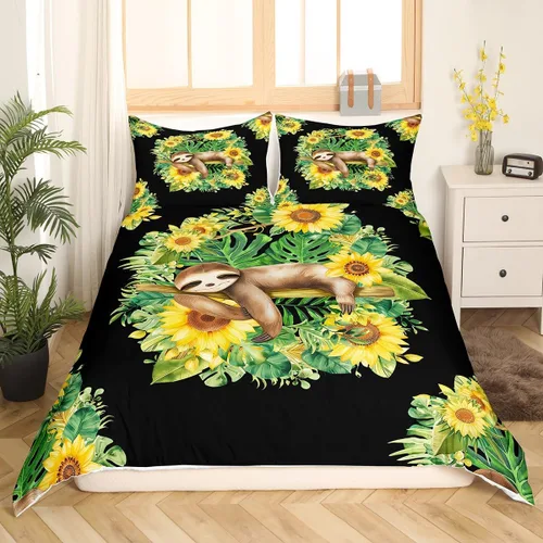 Vista 10 de Erosebridal Juego de ropa de cama de perezoso tamaño individual, adorable funda de edredón de perezoso en el árbol para niños y niñas, funda