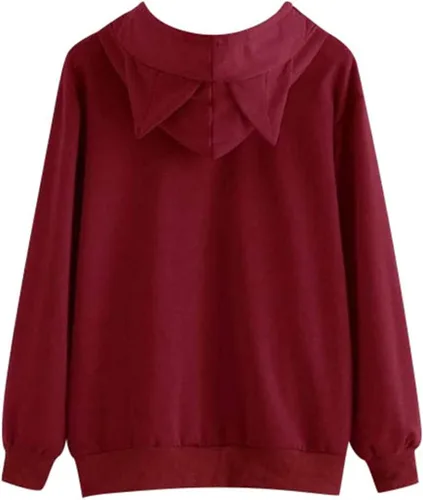 Vista 4 de Aniywn Sudadera con capucha para mujer, con estampado de orejas de gato, linda blusa de manga larga con bolsillo, sudadera con capucha para otoño