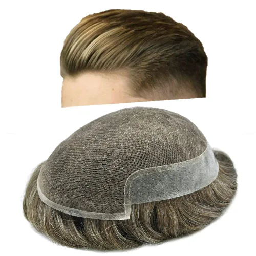 Vista 61 de Tupé de encaje suizo para hombres, piezas de cabello humano real, encaje frontal, sistema de reemplazo de cabello tipo tupé, nudo blanqueado, línea