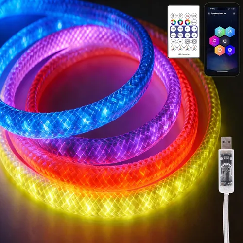 Vista 29 de iNextStation Blue LED Light Strip, 16.4ft/5m 12V Silicone Flexible Neon Rope Lights, IP65 Waterproof Cuttable LED Strip Lights for Gaming Room