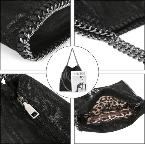 Vista 6 de JOTHIN Bolso grande para mujer, bolso cruzado con cadena, bolso de mano de diseñador para mujer, bolso de hombro (negro)