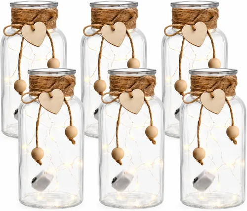 Vista 11 de Paquete de 12 jarrones Mason para centros de mesa, florero de cristal transparente para ramo, tarros decorativos rústicos de granja para decoración