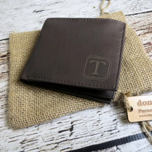 Vista 8 de Cartera personalizada de cuero marrón genuino de dos pliegues marrón