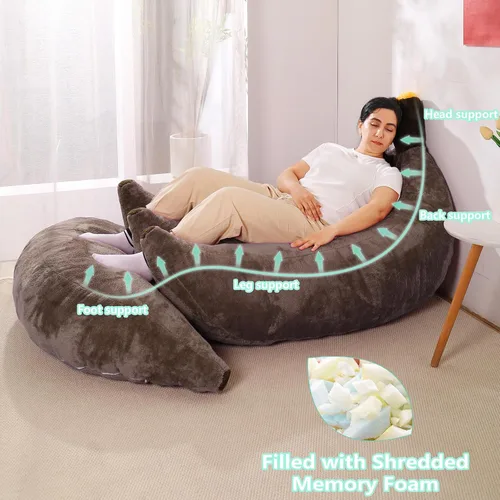 Vista 3 de Sofá de frijoles con otomana IEVENW en forma de banana, sofá de piso con reposapiés, cómodo sofá cama convertible para adultos, sofá de felpa