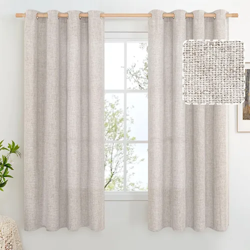 Vista 42 de BGment Cortinas de Lino Beige de 63 Pulgadas de Largo 2 Paneles - Tratamientos para Ventanas con Textura de Arpillera Filtrantes de Luz Cortinas