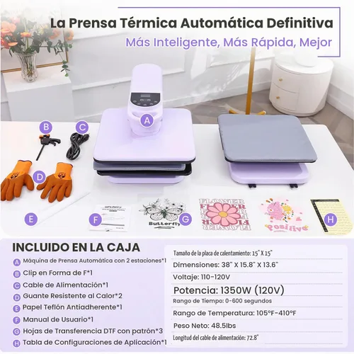 Vista 9 de Whubefy Prensa de Calor Automática Dual de 360° de 15x15 pulgadas con Doble Mesa de Trabajo - Máquina de Prensa Automática para Camisas de Dos