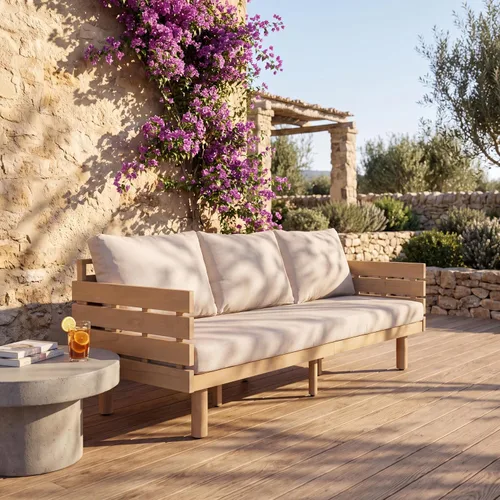 Vista 20 de Christopher Knight Home Levi - Sofá de 3 plazas de madera de acacia para exteriores con cojines, moderno sofá de patio de madera maciza de mediados
