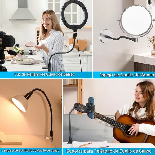 Vista 6 de ZealSound Brazo de manguera de metal multifuncional, cuello de cisne de micrófono de 13 pulgadas, extensión de soporte para soporte de piso
