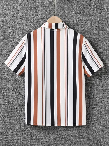 Vista 2 de WDIRARA Camisa de manga corta con botones frontales a rayas para niño