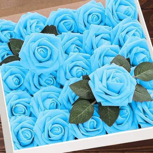 Vista 25 de Higfra Flores artificiales, 25 unidades, rosas falsas de espuma negra de aspecto real con tallos para ramos de boda, centros de mesa de despedida