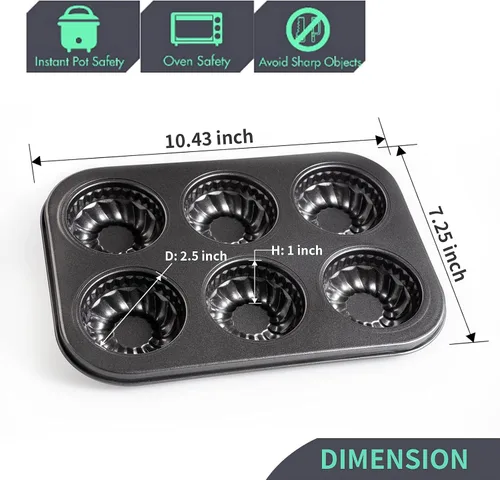 Vista 2 de Yomvzake Mini molde para tartas, 6 cavidades de tubo acanalado para tartas, molde para brownie, molde redondo pequeño para tartas para tartas