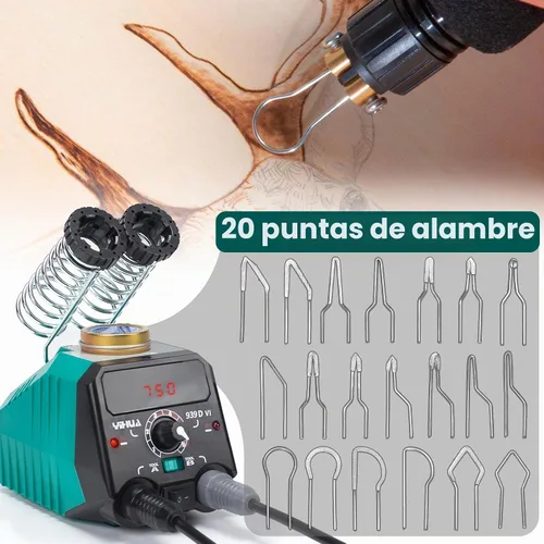 Vista 6 de Kit de combustión de madera de doble pluma YIHUA 939D-VI con pantalla digital con 20 puntas de alambre, pluma de combustión de madera desmontable, 2