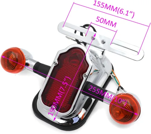 Vista 2 de Motocicleta cromo ámbar metal sepulcral freno cola W/señal de luz compatible con bicicleta de motocicleta gemela grande [P/N: XH3118B-A-01-CD+AMBER]