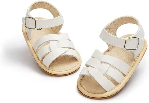 Vista 13 de Meckior Sandalias de verano con punta abierta y suave de piel sintética para bebés y niñas pequeñas