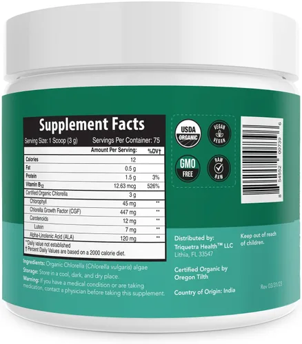 Vista 9 de Polvo orgánico de Chlorella - Cruda y cultivada al sol - Algas verdes densas en nutrientes con CGF (factor de crecimiento de Chlorella), apoya