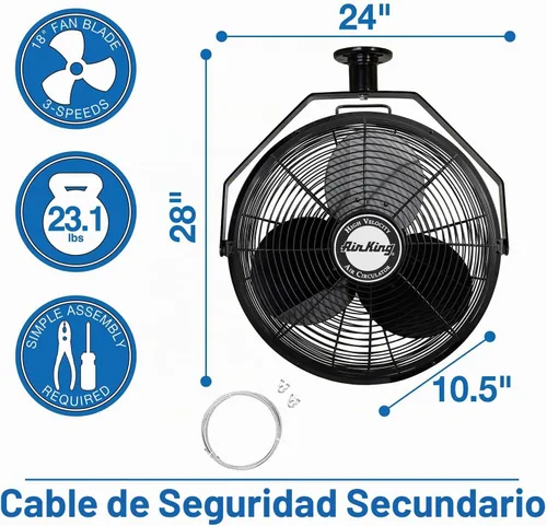 Vista 4 de Air King 9718 Ventilador de montaje en techo de grado industrial de 18 pulgadas, color negro