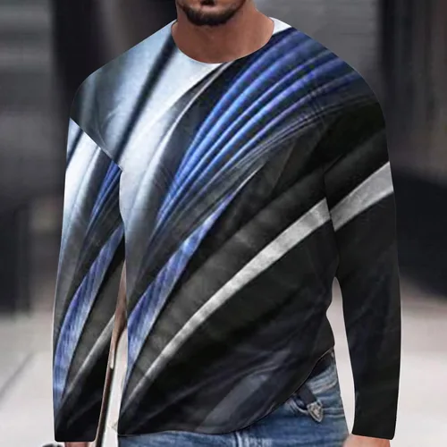 Vista 2 de Men's 3D Printed Graphic Sweatshirts Slim Fit Novelty Pullover Comfy Long Sleeve Blouse Striped Aesthetic Shirts
