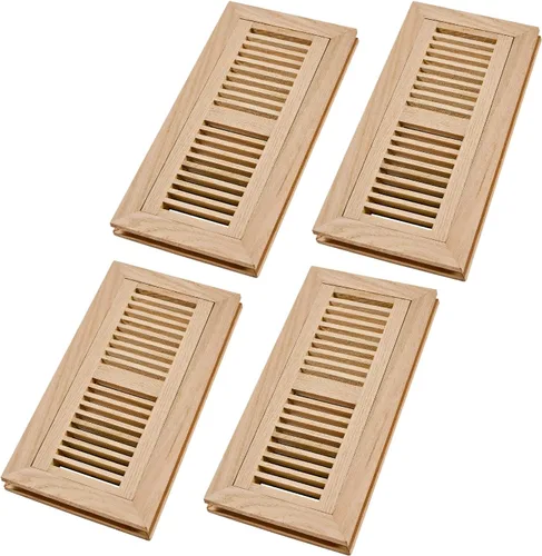 Vista 23 de Paquete de 2 registros de piso de madera dura de roble rojo, ventilación de montaje empotrado, 4 x 10 pulgadas, con amortiguador, sin terminar
