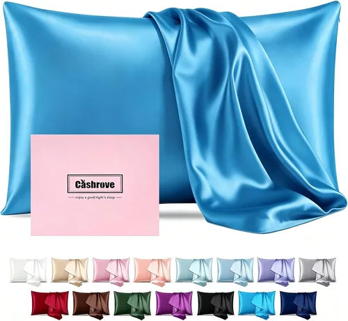 Vista 19 de Fundas de almohada de seda con cremallera, funda de almohada de morera, azul bebé, estándar, 1 unidad 20x26 Silk Pillowcase for Hair and