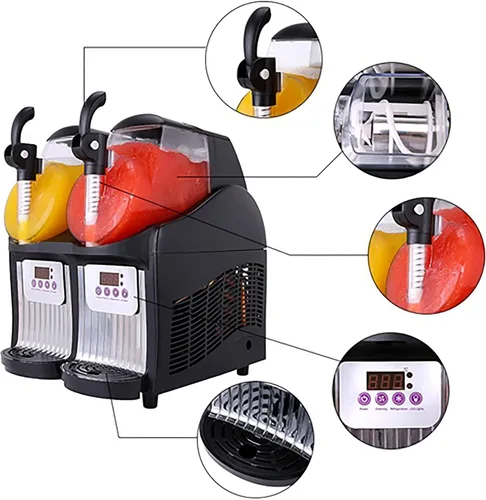 Vista 3 de COMAAM 5L Comercial Slushy Machine 2.5L x 2 Tanque Doble Máquina Eléctrica Automática Slush Maker Bebida Máquina de fusión de Nieve 300W