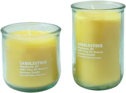 Vista 2 de Candlestock Pares de velas de cera de abeja sin perfume hechas a mano, tarros de vidrio reciclado (cortos)