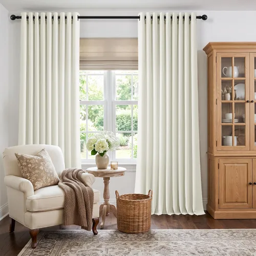 Vista 29 de Cortinas de avena con ojales DUKIYO de 96 pulgadas de largo para sala de estar, comedor, juego de 2 paneles, cortinas de arena y beige