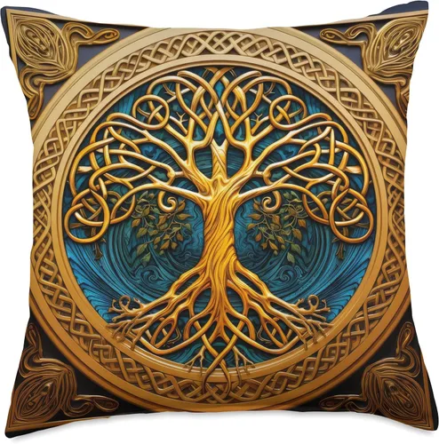 Vista 5 de Celtic Irish Gift Ideas Celtic Tree of Life Knot Triskele Triquetra - Almohada de 16 x 16 pulgadas, multicolor