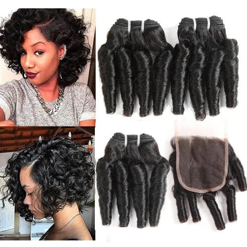 Vista 7 de Molefi Extensiones de cabello humano brasileño Funmi rizado, 4 paquetes de extensiones de cabello humano negro, extensiones de cabello corto rizado