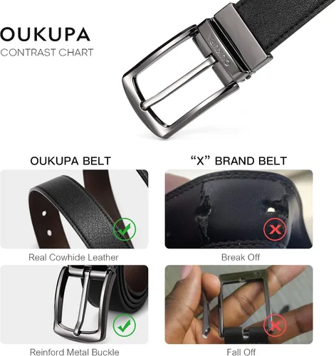 Vista 5 de OUKUPA Cinturones reversibles para hombres cinturones de cuero genuino negro marrón pantalones de mezclilla clásicos de negocios hebilla con caja