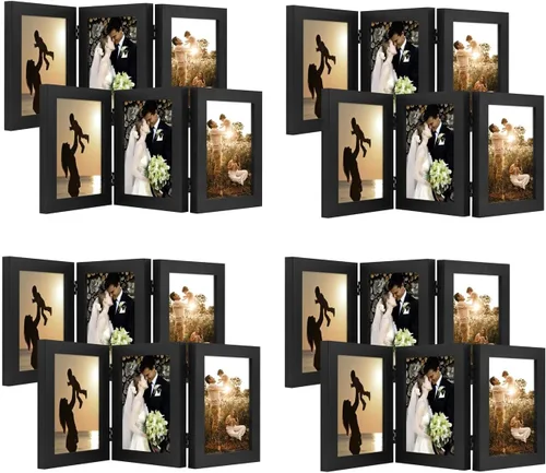 Vista 43 de Golden State Art - Marco decorativo con bisagras para mesa, escritorio, 3 aberturas verticales, con cristal real