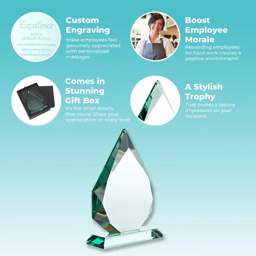 Vista 5 de Baudville Trofeo grabado personalizado - Premio de cristal de jade Logotipo personalizado.