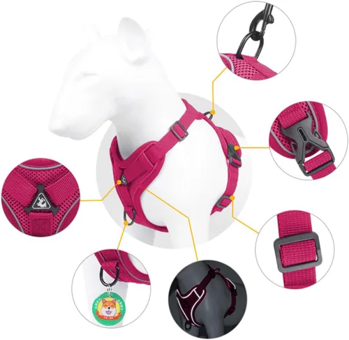 Vista 4 de Arnés reflectante ajustable para perro con correa transpirable sin tirones chaleco para mascotas para caminar y entrenar DJA702-05S Rojo