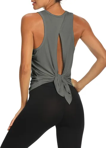 Vista 23 de Bestisun - Camisetas de tirantes para mujer con espalda abierta, ropa deportiva para entrenamiento, yoga y ejercicio Verde militar