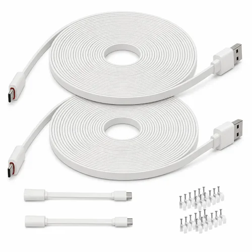 Vista 10 de DIANMU Paquete de 2 cables de extensión de alimentación planos de 20 pies para Wyze Cam v4/v3/OG/v3 Pro, Blink Mini, Kasa Indoor, Blink Mini Pan