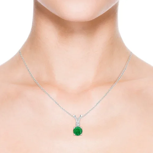Vista 4 de Angara Collar con colgante solitario de esmeralda natural para mujeres, niñas en oro macizo de 14 quilates, platino y plata de ley, piedra natal