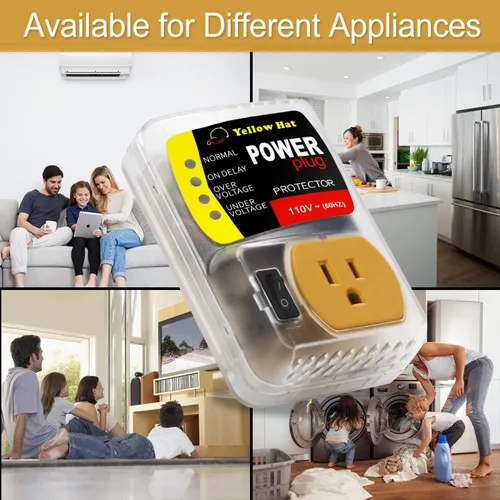 Vista 6 de Protector contra sobretensiones para refrigerador 110V 15A 2200W, supresor de energía Brownout Protector de voltaje con función de retardo, luz