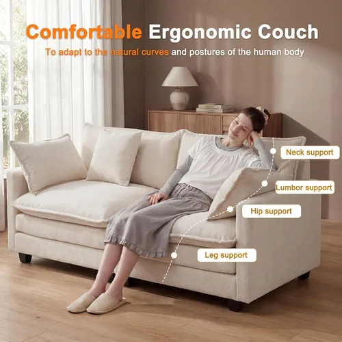 Vista 5 de Juego de sofá de felpilla Cloud de 77 pulgadas con almohadas, sofá biplaza de asiento profundo para apartamentos, ahorro de espacio de 2 plazas