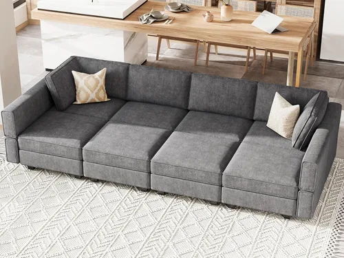 Vista 23 de Belffin - Sofá seccional modular con cama oculta, sofá seccional convertible para sala de estar. Sofá color gris claro